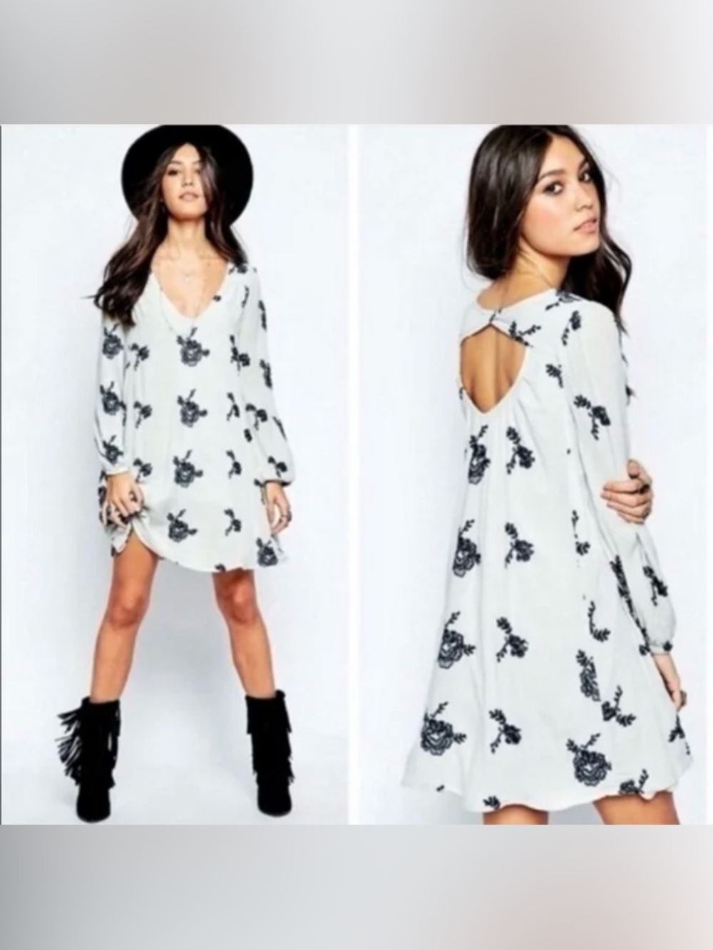 People Emma Austin Floral Embroidered Mini Swing Dress